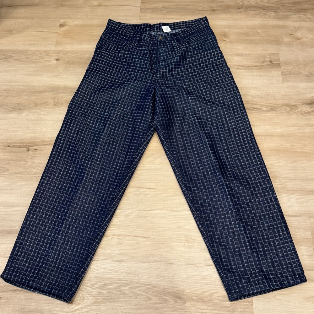 Y2K Mecca Medina 36 Waist Wide Leg (10in)Carpenter Style Jeans Checkered Pattern